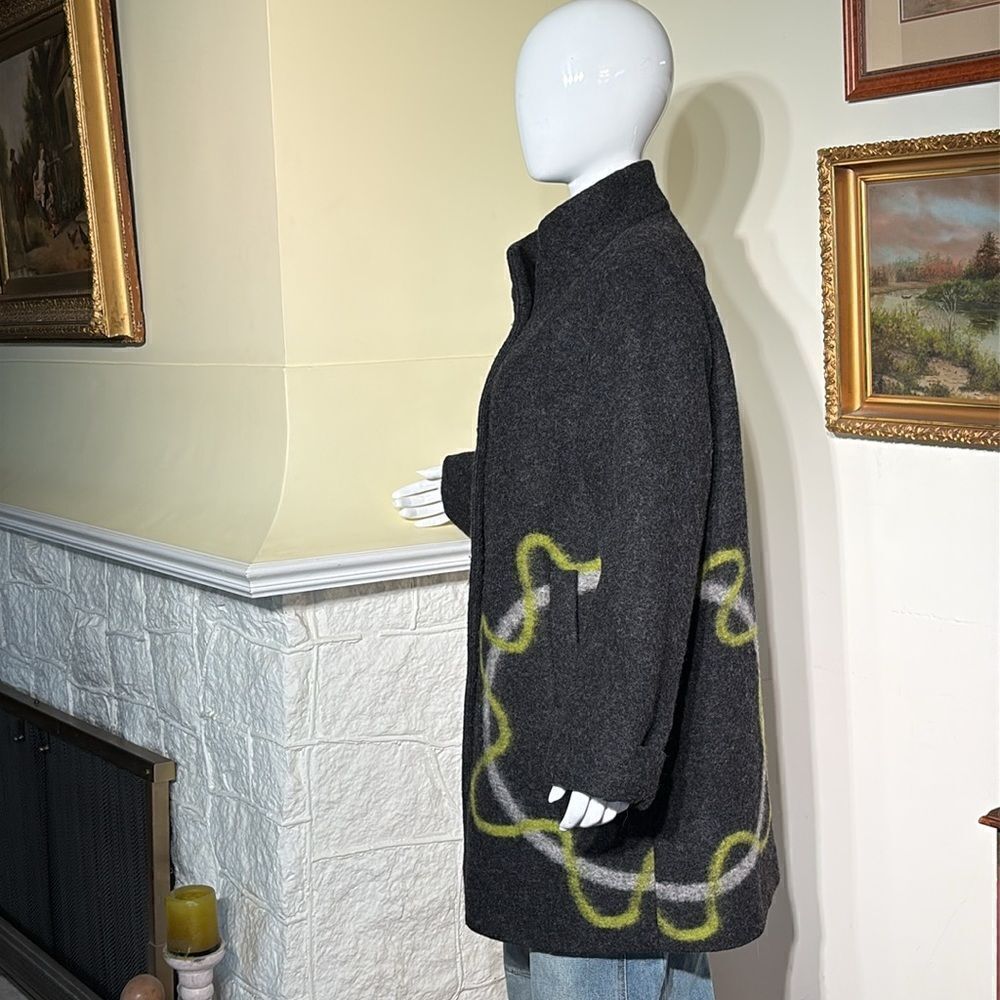 Aino Finland Dark Grey & Lime Green Wool Car Length Coat - Picture 6 of 15